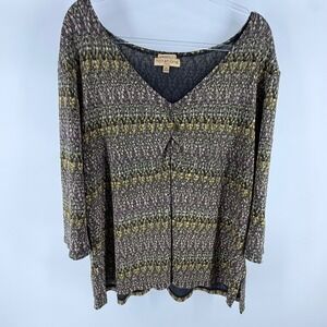 Stretch Notations Woman 3X Abstract‎ Print V Neck 3/4 Sleeve Tunic Top